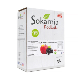 Sok 100% jabłkowy tłoczony z czarną porzeczką 3L