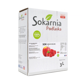 Sok 100% jabłkowy tłoczony z maliną 3L