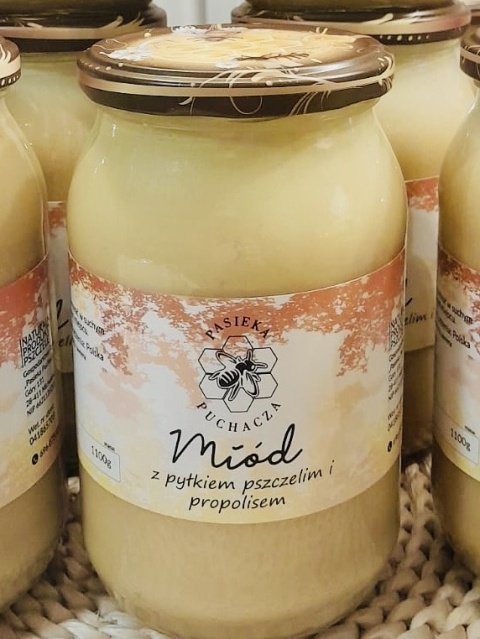Miód wielokwiatowy z pyłkiem pszczelim i propolisem w słoiku 1100g