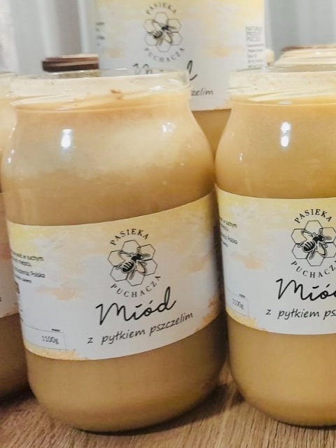 Miód wielokwiatowy z pyłkiem pszczelim i propolisem w słoiku 1100g