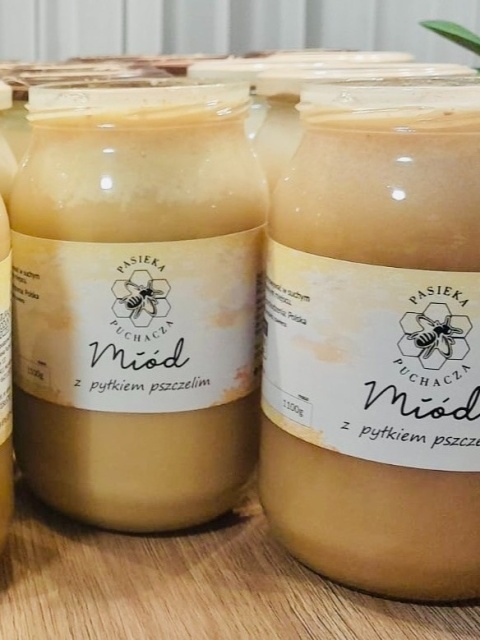 Miód wielokwiatowy z pyłkiem pszczelim w słoiku 1100g