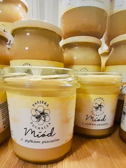 Miód wielokwiatowy z pyłkiem pszczelim w słoiku 420g