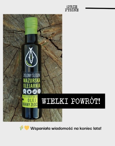 Przepyszny naturalny olej lniany tłoczony na zimno