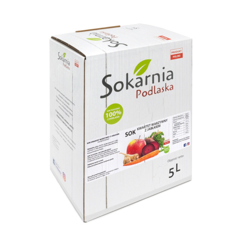 Sok 100% WARZYWNY KWARTET z jabłkiem: Jabłko, Jarmuż, Burak, Marchew, Pietruszka 5L Sok 100% WARZYWNY KWARTET z jabłkiem: Jabłko, Jarmuż, Burak, Marchew, Pietruszka 5L